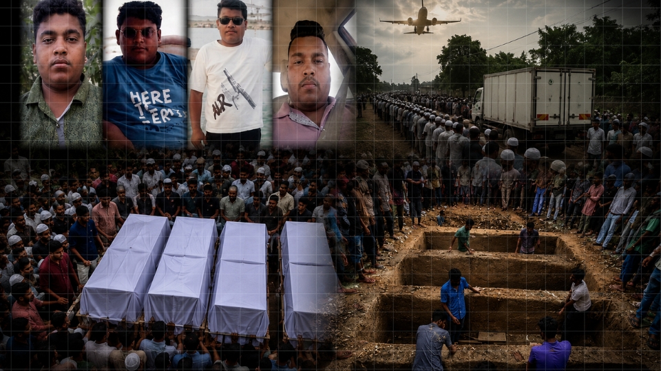 Thousands attend the funeral of four Bangladeshi brothers buried side by side in Chattogram after their tragic deaths in Oman.